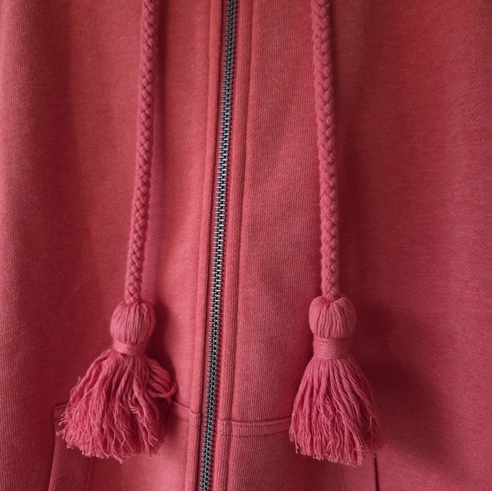 CABI Women's Deluxe Hoodie M Tangerine Coral Full Zip Tassle Drawstring - Picture 6 of 10